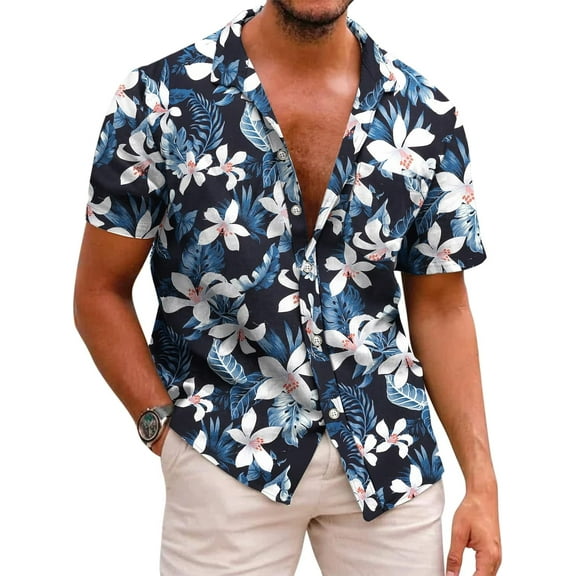 SOMER Men's Hawaiian Shirts Short Sleeve Casual Button Down Beach Shirt