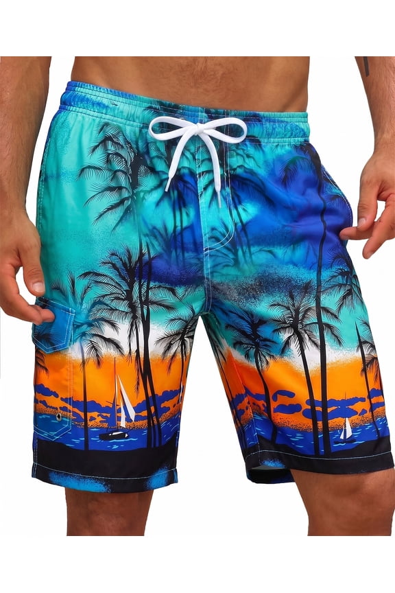 Men's Swim Trunks Long Bathing Suits with Mesh Lining and Pockets Quick Dry Beach Board Shorts