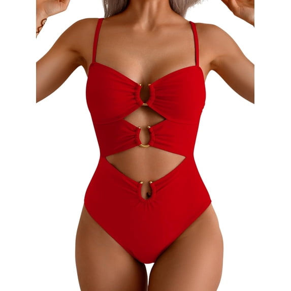 SOMER One Piece Swimsuit for Women Tummy Control Ring Linked Monokini Bathing Suit Cutout Swim Suit