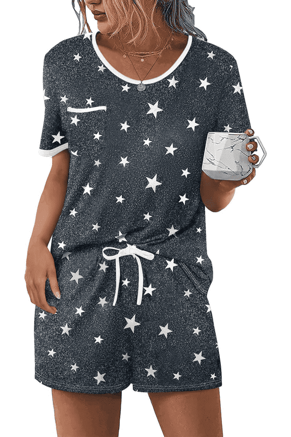 2 Piece Lounge Set for Women Pajama Set Short Sleeve Tops and Shorts Soft Sleepwear, Chest Pocket