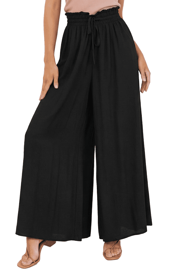 Women's Wide Leg Palazzo Pants Elastic High Waist Drawstring Trousers with Pockets Dressy Casual Flowy Lightweight Comfortable Lounge Pants