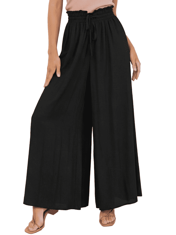 Women's Wide Leg Palazzo Pants Elastic High Waist Drawstring Trousers with Pockets Dressy Casual Flowy Lightweight Comfortable Lounge Pants