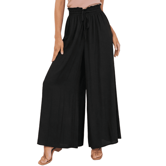 SOMER Women's Wide Leg Palazzo Pants Elastic High Waist Drawstring Trousers with Pockets Dressy Casual Flowy Lightweight Comfortable Lounge Pants