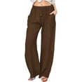thumbnail image 1 of SOMER Pants for Women Flowy Casual Drawstring Waist Wide Leg Loose Linen Palazzo Pants with Pocket Wine Red, 1 of 6