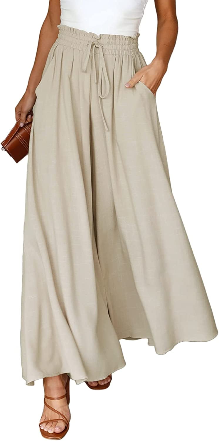 YiLvUst Women Cotton Linen Pants Elastic High Waist Wide Leg Palazzo Lounge  Pants Casual Loose Beach Pants with Pockets - Walmart.com