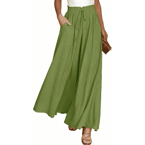 SOMER Pants for Women Flowy Dressy Casual Elastic High Waist Wide Leg Palazzo Pants with Pocket