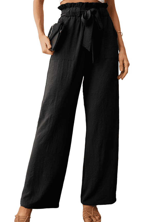 Women’s Wide Leg Pants Palazzo Pants Flowy Dressy Pants High Waisted Business Work Trousers with Pockets – Black