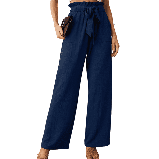 SOMER Women’s Wide Leg Pants Palazzo Pants Flowy Dressy Pants High Waisted Business Work Trousers with Pockets – Navy