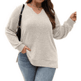 thumbnail image 1 of SOMER Woman Blouses Plus Size Tops V Neck Ribbed Casual Long Sleeve Loose Pullover Tunic Shirts, 1 of 6