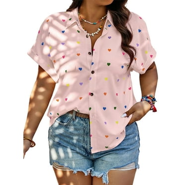 SOMER Plus Size Tops For Women Short Sleeve Women's Tops Button Down Plus Size T Shirts Blouse XL