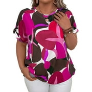 SOMER Woman Tops Short Sleeve Blouses Casual Printing T Shirts Loose Summer Tops