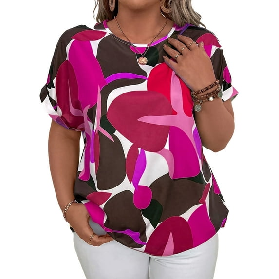 SOMER Woman Tops Short Sleeve Blouses Casual Printing T Shirts Loose Summer Tops