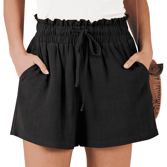 SOMER Shorts for Women High Waisted Casual Wide Leg Loose Drawstring Dressy Shorts Summer Beach Vacation Black