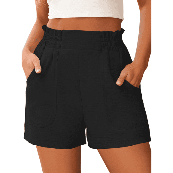 SOMER Shorts for Women Elastic High Waisted Wide Leg Womens Shorts with Pockets Casual Beach 2026 Summer Black