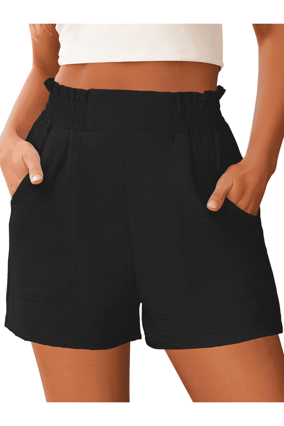 Shorts for Women Elastic High Waisted Wide Leg Womens Shorts with Pockets Casual Beach 2026 Summer Black