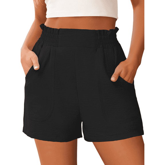 SOMER Shorts for Women Elastic High Waisted Wide Leg Womens Shorts with Pockets Casual Beach 2026 Summer Black