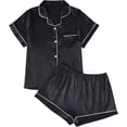 thumbnail image 1 of SOMER 2 Piece Pajama Set For Women Silk Satin Lounge Pjs Shorts Matching Summer Sleepwear Button Down Shirt Shorts Black., 1 of 6