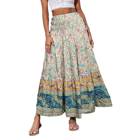 SOMER Skirts for Women Maxi Skirts Bohemian Flowy High Waist A Line Skirts Summer Pleated