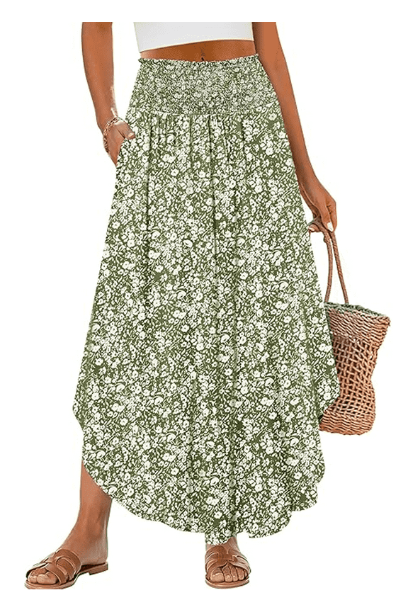 Skirts for Women Maxi Skirt Summer Boho Floral High Waisted Flowy Swing Pleated Beach With Pockets