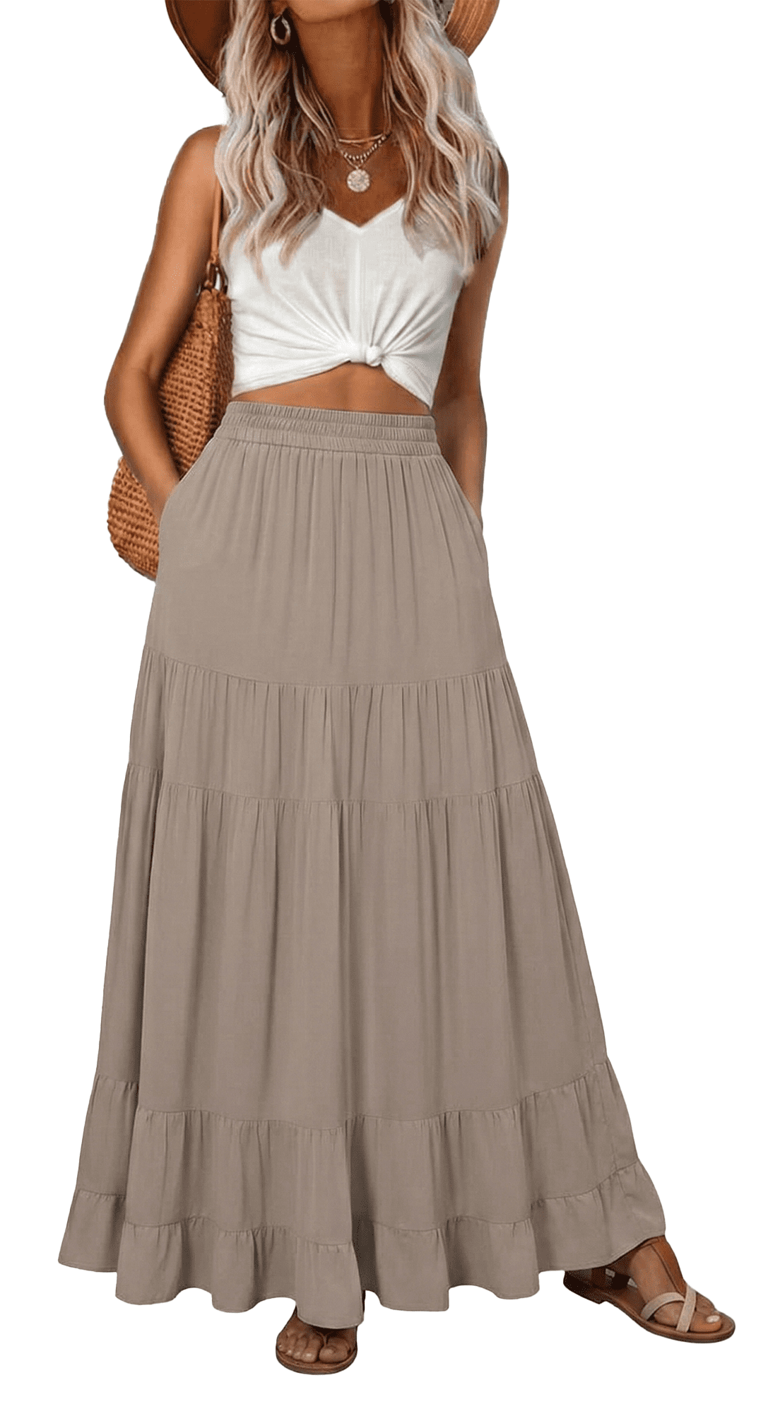 SOMER Skirts for Women Elastic High Waist Maxi Skirt A-line Flowy ...