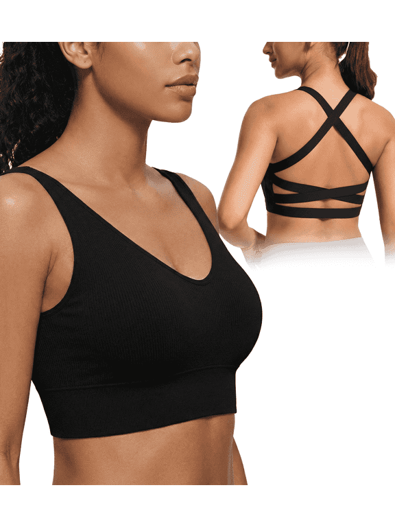 Sports Bras for Women Athletic Bras Criss-Cross Back Wireless Padded Yoga Bras Workout Seamless Racerback Medium Impact Sports Bras