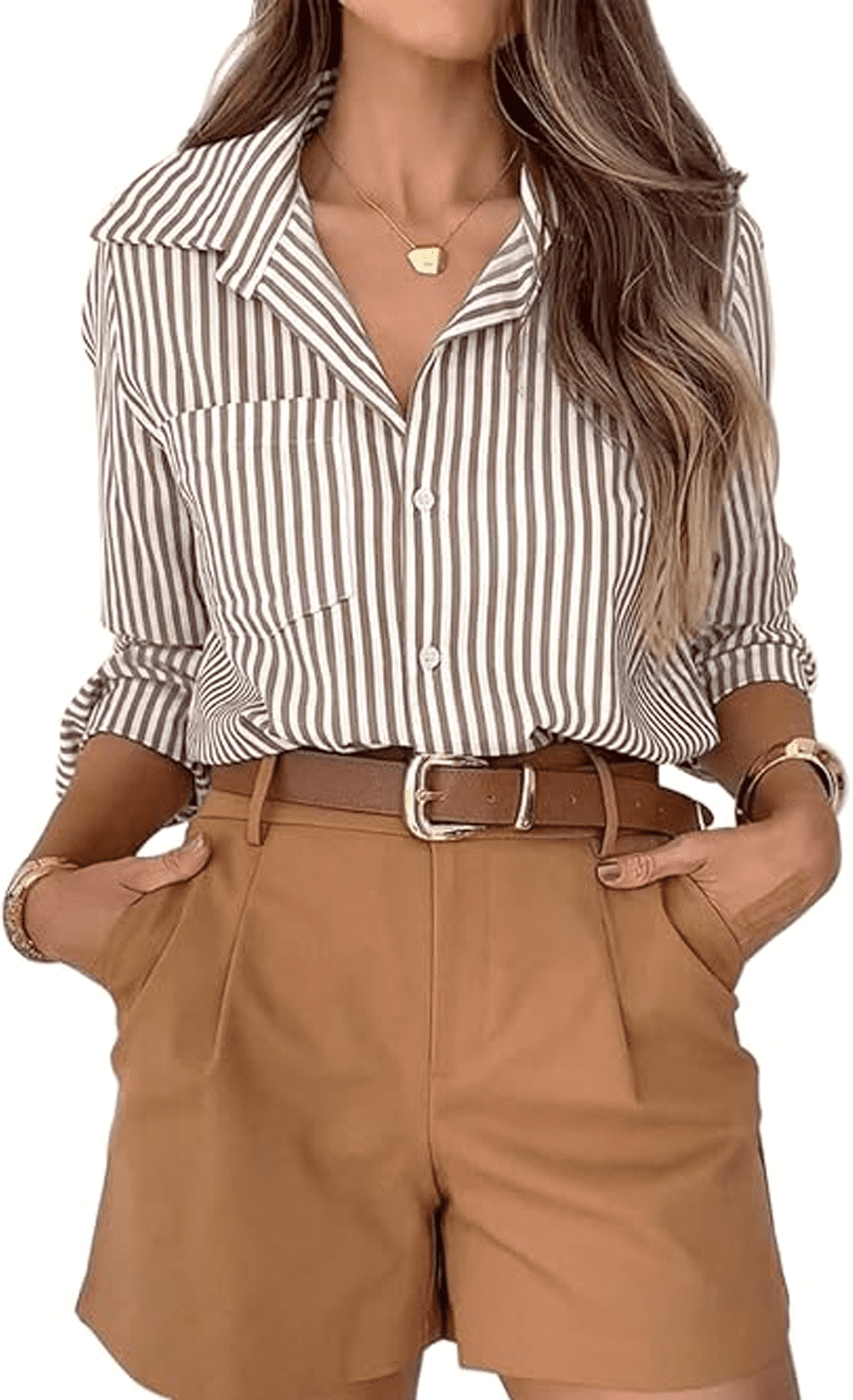 SOMER Striped Button Down Shirts for Women Dress Shirts Long Sleeve ...