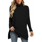 SOMER SUMMER Sweaters for Women Turtleneck Oversized Womens Sweaters Long Batwing Sleeve Split Hem Pullover Knit Sweaters Trendy Winter Clothing for Women, Black