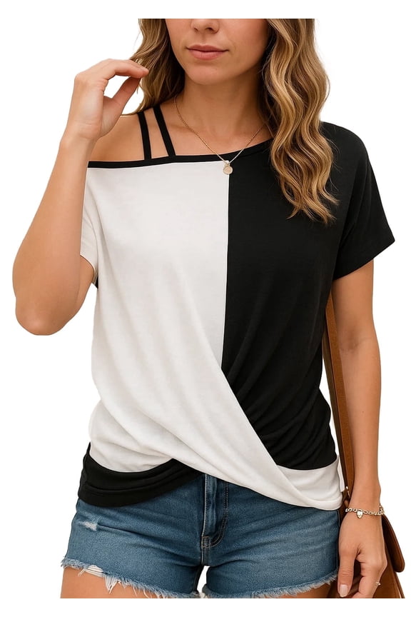 Women's Tops 2026 Off the Shoulder T Shirts for Women Summer Tops Loose Tops Color Block