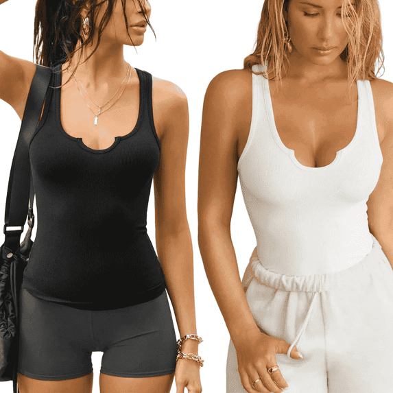SOMER 2 Pack Tank Tops for Women Sleeveless Undershirts Layering Lightweight Casual Tops