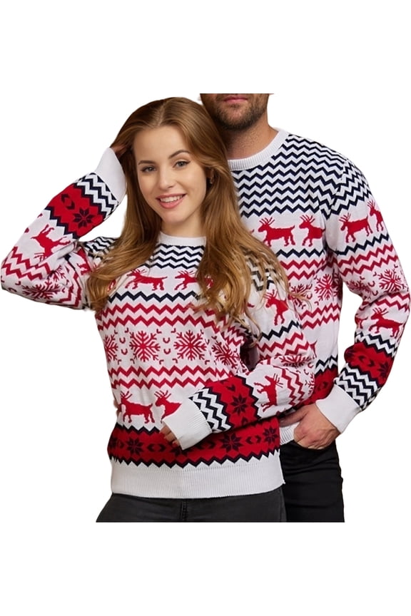 Ugly Christmas Sweater 2-Piece Set for Women & Men Warm Thick Knit Pullover Reindeer Snowflake Tops for Family Couples Holiday Party New Year 2025 Red