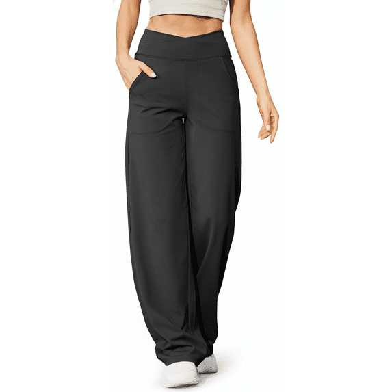 SOMER Women's Wide Leg Pants - Loose Yoga Pants with Pockets, Casual Lounge Pants for Women Crossover High Waisted