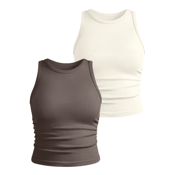 SOMER 2 Pack Tank Tops for Women Crew Neck Sleeveless Basic Stretch Casual Yoga Crop Camisoles