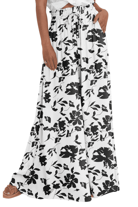 Women’s Wide Leg Pants High Waisted Palazzo Flowy Floral Print Casual Lounge Trousers with Pockets Beach Vacation Spring Summer 2026