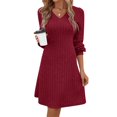 SOMER Women Dresses Plain Casual Long Sleeve Dress V Neck ALine