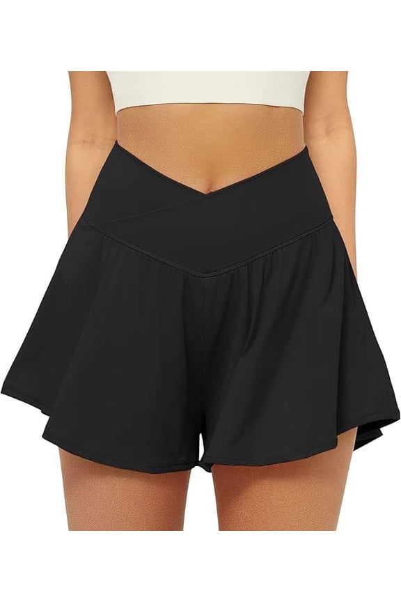Women Gym Shorts Athletic Workout Biker Shorts 2 in 1 Crossover Yoga Flowy Running Shorts Tennis Golf Skorts with Pocket