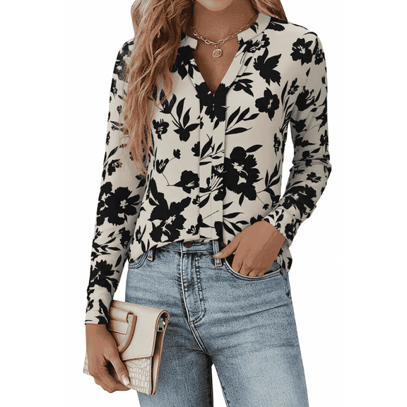 SOMER Blouses for Women Dressy Casual Long Sleeve Shirts Business Casual Outfits for Womens Tops V Neck Silky Trendy Fashion Clothing