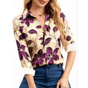 SOMER Button Down Shirts for Women Blouses for Women Dressy Casual Silky Printed Wrinkle-Resistant Long Sleeve Tops Trendy Early Fall Fashion 2025