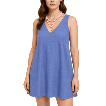 SOMER Womens Summer Sleeveless Blouses V Neck Tunic Tops Loose Fit  for Going Out, Blue(Available in Plus Size)