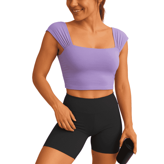 SOMER Tank Tops for Womens Crop Tops Gym Yoga Workout Tops Sleeveless Strappy Design, Athletic Shirt Casual Sports Top Purple