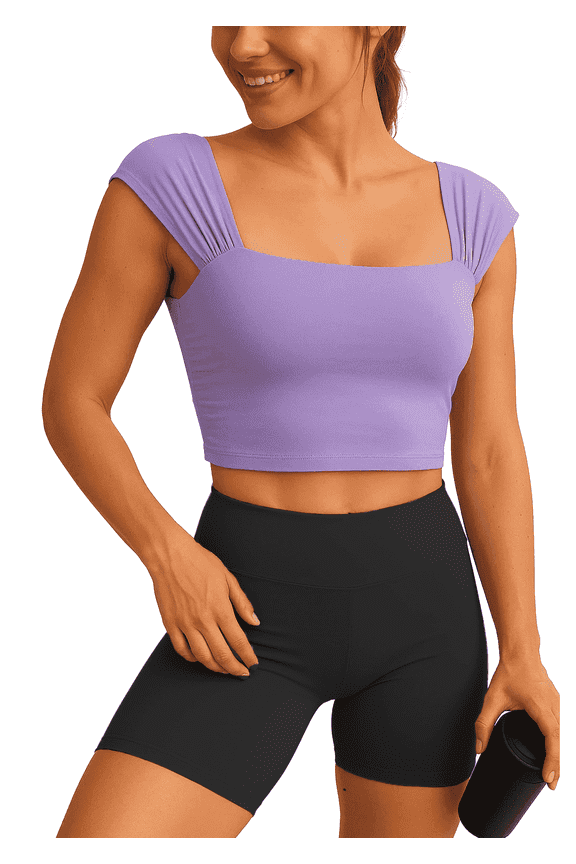Tank Tops for Womens Crop Tops Gym Yoga Workout Tops Sleeveless Strappy Design, Athletic Shirt Casual Sports Top Purple