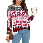 SOMER Women’s Ugly Christmas Sweater Warm Thick Knit Pullover Reindeer Snowflake Top for Family Couples Holiday Party New Year 2025 Red
