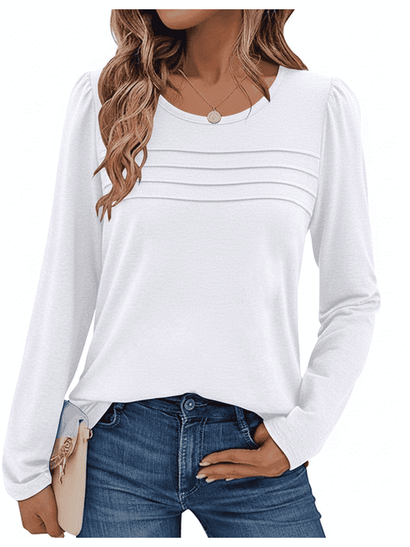 Long Sleeve Shirts for Women Fall Clothes womens tops Blouses for Women Dressy Casual Tunic Loose Fit Trendy White