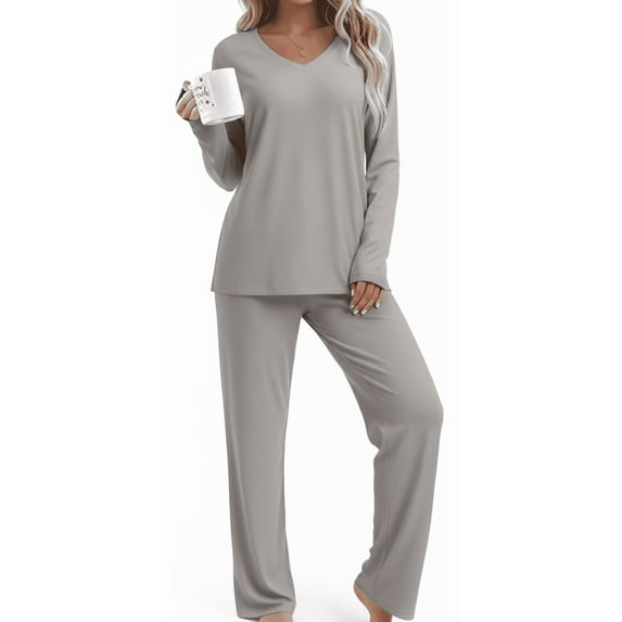 SOMER 2 Piece Fall Women Pajama Sets Long Sleeve Cotton Causal Pj Set Ladies Lounge Set with Pockets