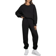 SOMER Women's 2 Piece Sweatsuit Outfit Long Sleeve Crewneck Pullover Sweatshirt Drawstring Jogger Pants Workout Lounge Set Tracksuit