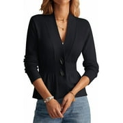 SOMER Cardigan Sweaters for Women Long Sleeve Cropped Cozy V Neck Button Down Lightweight Women Sweater Open Front Peplum,2025 Fall Trendy