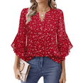 thumbnail image 1 of SOMER Women’s Flowy Tops Business Work Top 3/4 Sleeve Blouses V-Neck Summer Dressy Casual Shirts Red, 1 of 6