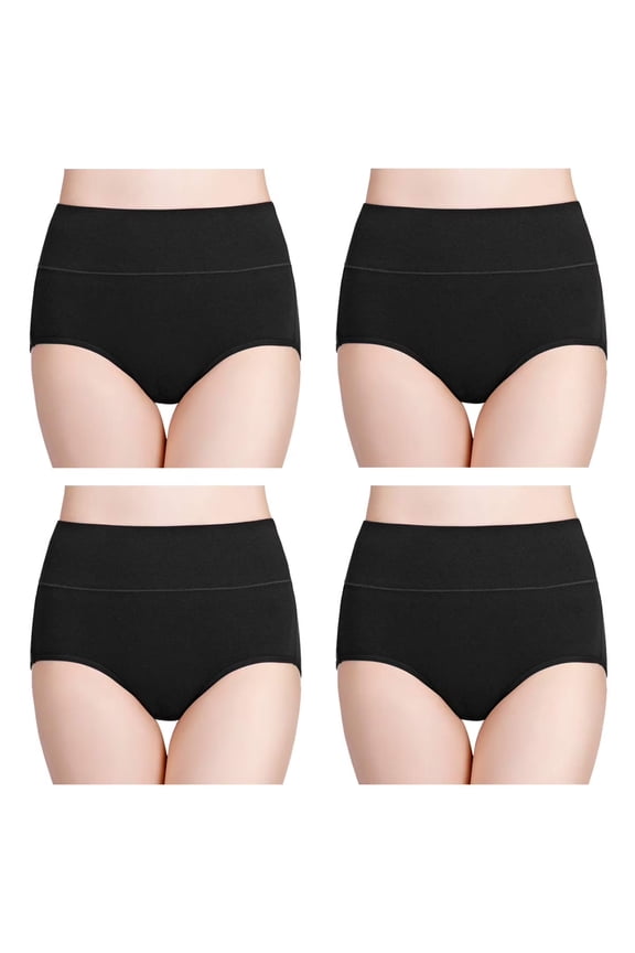 Women’s 4 Pack Underwear High Waisted Full Coverage Breathable Briefs Soft High Rise Ladies Panties Black XL