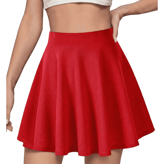 SOMER Red Mini Skirt, Comfy Mini Skirts for Women High Waist Casual, A-Line Summer Fall Women’s Basic Stretch Flared Versatile Skirt 2025