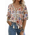 thumbnail image 1 of SOMER Women's Boho Tops Casual Short Sleeve Floral Print Blouses V Neck Tie Front Flowy Shirt for Going Out, Beach, 2026 Summer Trendy, 1 of 7