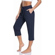 SOMER Women's Capri Yoga Pants Loose Soft High Waist Drawstring Workout Sweatpants Casual Work Pants Flare Leggings with Pockets for Summer